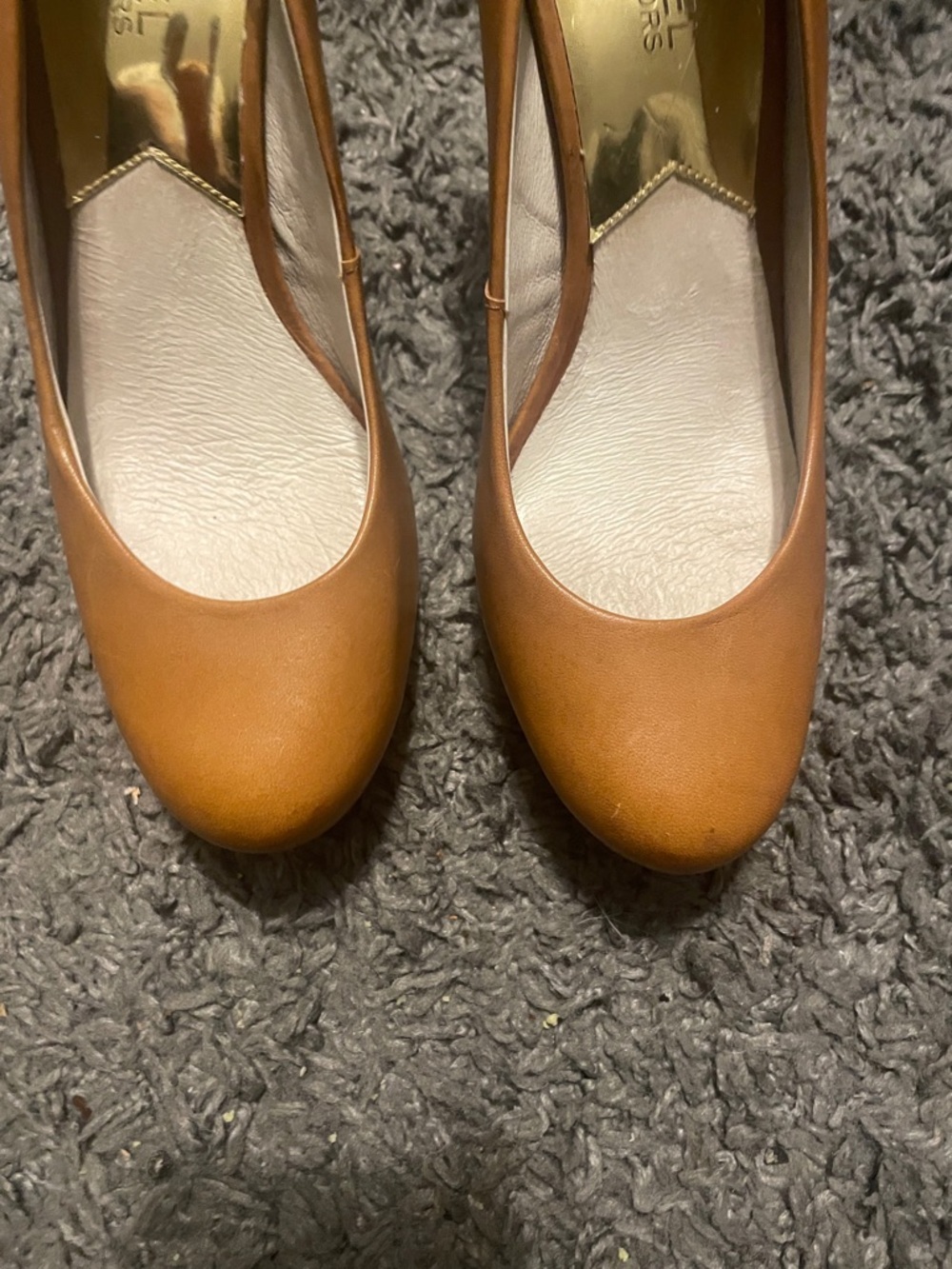 Michael Kors Cognac Leather Round-Toe Pumps - Picture 3 of 9